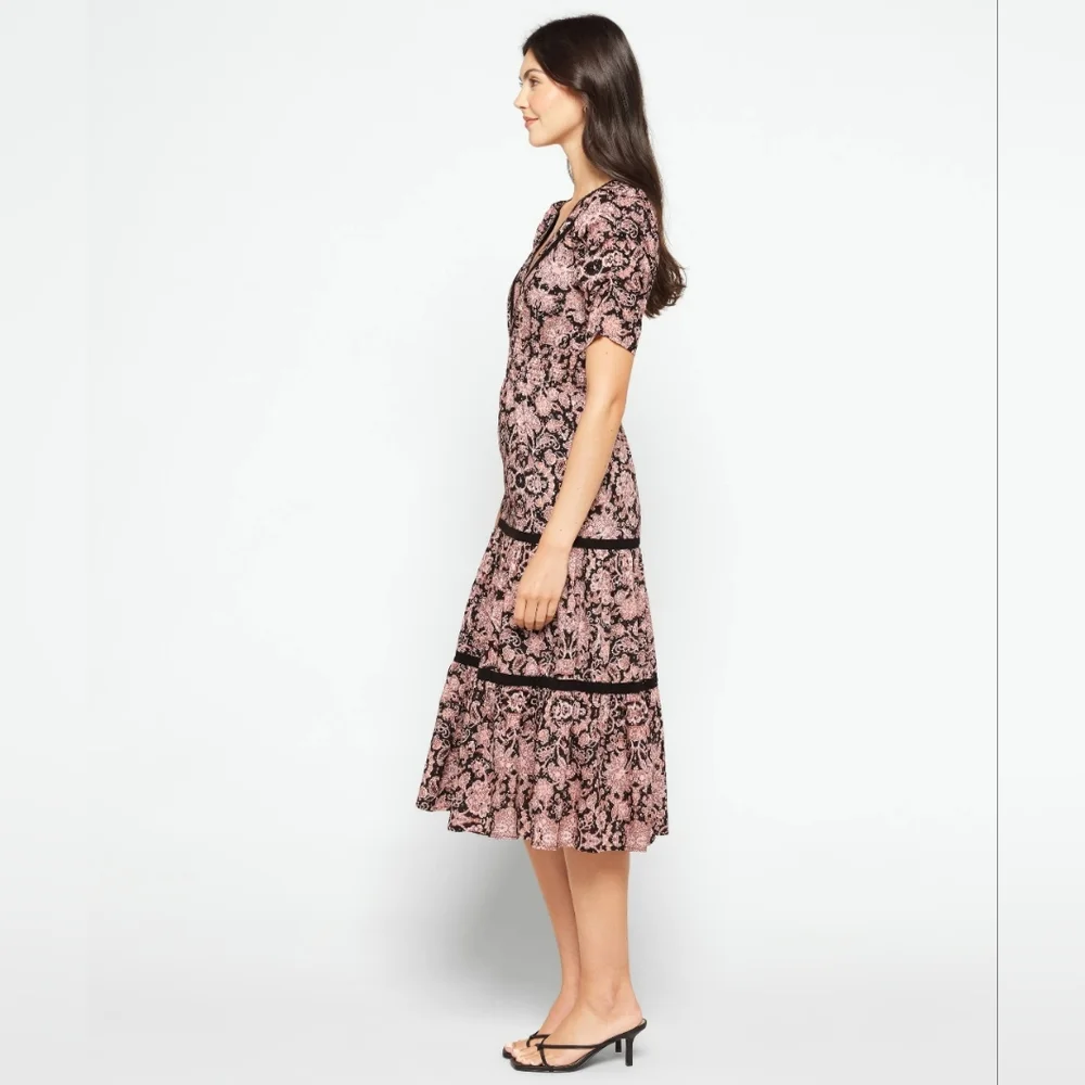 NWT B.B Dakota Black Batik Print Midi Dress Size Large - Picture 2 of 4